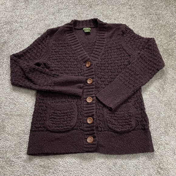 Eddie Bauer Sweater Chunky Knit Cardigan Womens Small Choco Brown Button Down - Picture 1 of 13